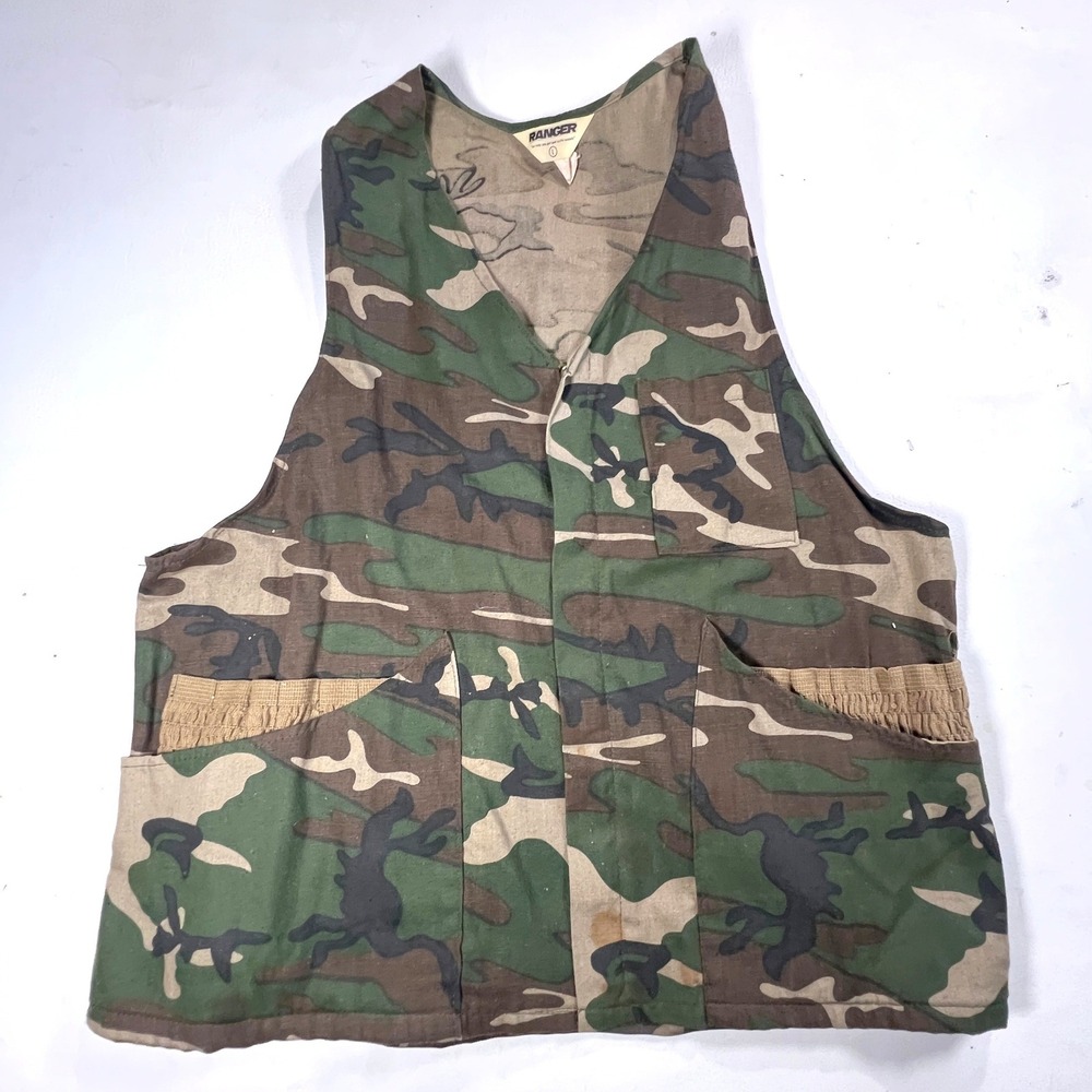 Ranger Hunting Vest Mens Large Camo Woodland Utility Game Bag Shell Loops USA